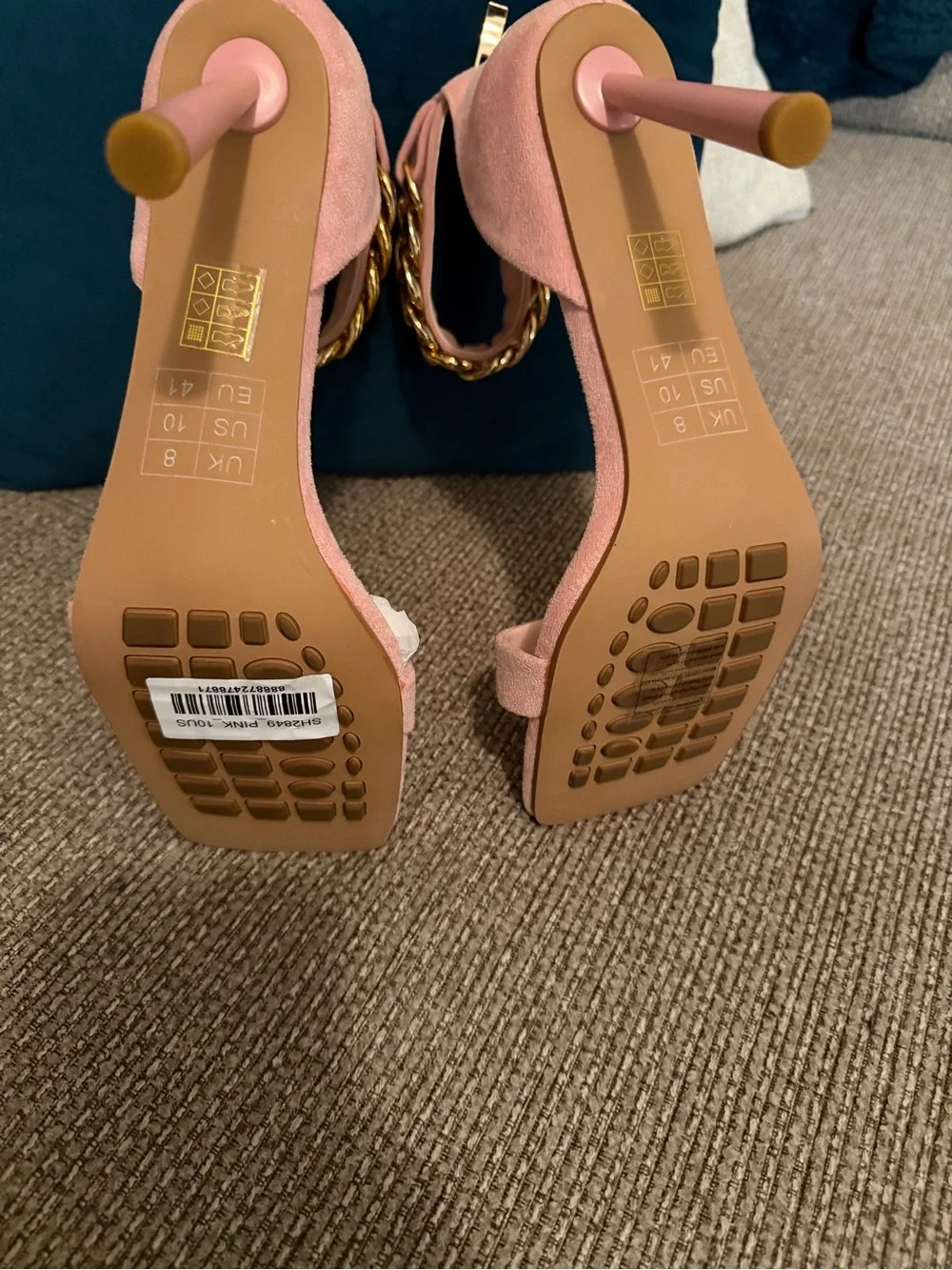 NEW! London Rag Pink Suede Heeled Sandals with Gold Chain Ankle